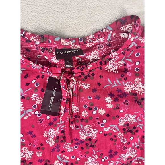 Lane Bryant Red Blouse Plus Size 16 Long Sleeve Floral SIlky Pullover Top NWT - Picture 2 of 6